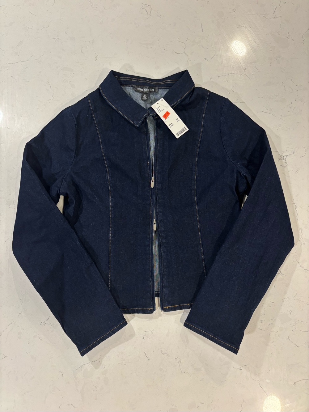 Urban Outfitters Long Sleeve Zip-Front Denim Top